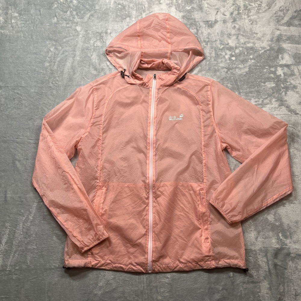 Jack Wolfskin Windbreaker Jacket Kids Pink Hooded Full Zip Lightweight Shell XXL